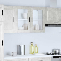 Berkfield Kitchen Wall Cabinet With Glass Door Porto Concrete Grey - thumbnail 3