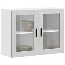 Berkfield Kitchen Wall Cabinet With Glass Door Porto Concrete Grey - thumbnail 1