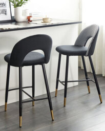 Beliani Set Of 2 Bar Chairs Falton Velvet Black/ White - thumbnail 2