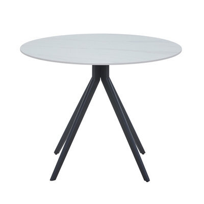 Core Products Aspen Round Dining Table With Gloss White Sintered Stone Top And Black Pedestal Base - Modern Compact 75 X 100 X 100Cm - image 1