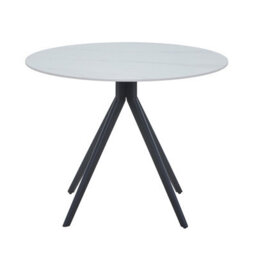 Core Products Aspen Round Dining Table With Gloss White Sintered Stone Top And Black Pedestal Base - Modern Compact 75 X 100 X 100Cm