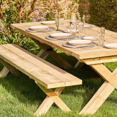 Timber Foundry Chunky Rustic Farmhouse X-Leg Table  6-8 Seater Table Only Hole For Parasol - image 1