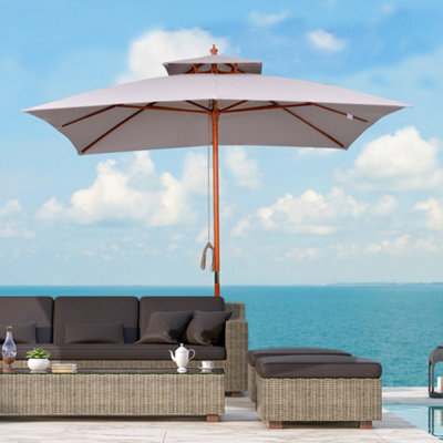 Outsunny 3(M) Wood Square Umbrella Garden Market Parasol Sunshade Grey - image 1