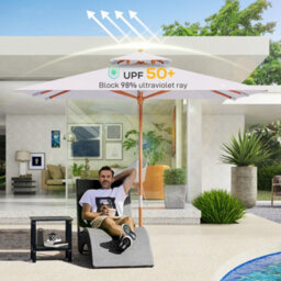 Outsunny 3(M) Wood Square Umbrella Garden Market Parasol Sunshade Grey - thumbnail 4