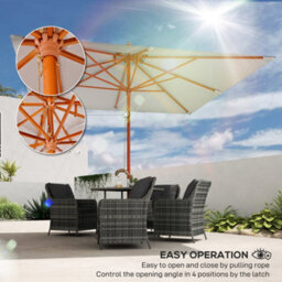 Outsunny 3(M) Wood Square Umbrella Garden Market Parasol Sunshade Grey - thumbnail 5