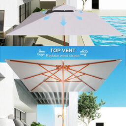Outsunny 3(M) Wood Square Umbrella Garden Market Parasol Sunshade Grey - thumbnail 6