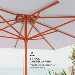 Outsunny 3(M) Wood Square Umbrella Garden Market Parasol Sunshade Grey - thumbnail 7