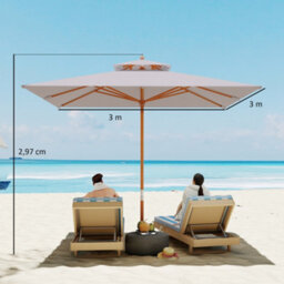 Outsunny 3(M) Wood Square Umbrella Garden Market Parasol Sunshade Grey - thumbnail 3