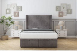 "Comfort Madrid Slate Naples Ottoman Bed Base With 54"" Wingback Headboard 5' King"