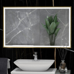RAK Ceramics Rak Picture Square 600X1000mm Brushed Gold Illuminated Bathroom Mirror With Touch Sensor & Demister