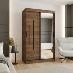Arte Rubino Y2 Oak Walnut 120Cm Sliding Wardrobe With Full Mirror Door