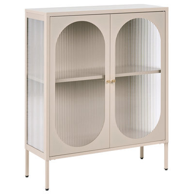 Beliani Glass Display Sideboard Sarre 90 Cm Metal Beige - image 1
