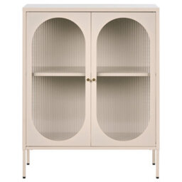 Beliani Glass Display Sideboard Sarre 90 Cm Metal Beige - thumbnail 4