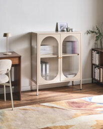 Beliani Glass Display Sideboard Sarre 90 Cm Metal Beige - thumbnail 2