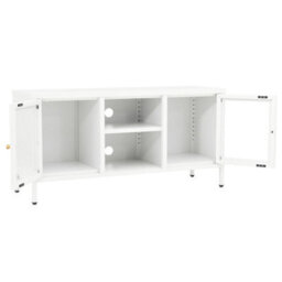 Berkfield Tv Cabinet White 105X35X52 Cm Steel And Glass - thumbnail 6