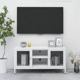 Berkfield Tv Cabinet White 105X35X52 Cm Steel And Glass