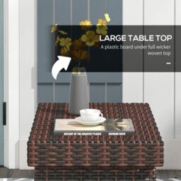 Outsunny Foldable Outdoor Coffee Table, Steel Frame Rattan Side Table, Brown - thumbnail 4