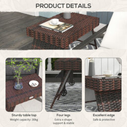 Outsunny Foldable Outdoor Coffee Table, Steel Frame Rattan Side Table, Brown - thumbnail 7