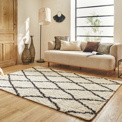 Sweeek - Shaggy Indoor Rug, Berber Style, Black And White, Robby, 160X120 Cm - image 1