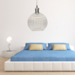 First Choice Lighting Set Of 2 Betchley - Clear Ribbed Globe Chrome Retro Pendant Fittings - thumbnail 4