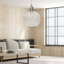 First Choice Lighting Set Of 2 Betchley - Clear Ribbed Globe Chrome Retro Pendant Fittings - thumbnail 5