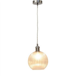 First Choice Lighting Set Of 2 Betchley - Clear Ribbed Globe Chrome Retro Pendant Fittings - thumbnail 3