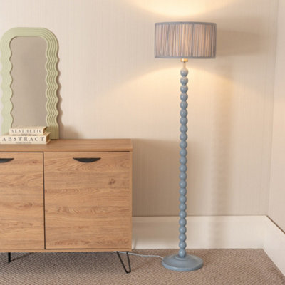 Valuelights Bobbins Powder Blue Floor Lamp With Ruched Pleated Powder Blue Drum Shade And Led Bulb - image 1