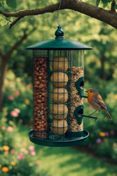 Divchi Bird Feeder For Small Wild Birds Coated Steel & Metal Seed Guard - Chew Proof 3-In-1 Triple Feeder For Seed, Nut, Suet Ball For Bi - thumbnail 2