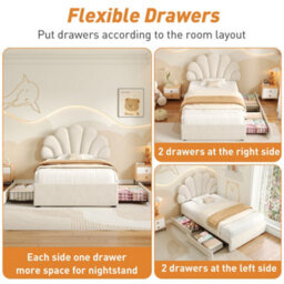 Matteo 3Ft Single Velvet Bed Frame Adjustable Chic Petal Headboard & Storage Drawers Easy Assembly Beige - thumbnail 5