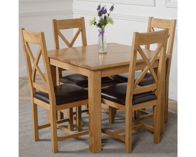 That's Furniture Oslo 90 X 90 Cm Oak Small Dining Table And 4 Chairs Dining Set With Berkeley Brown Leather Chairs - image 1