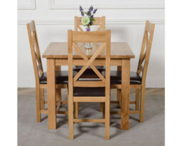 That's Furniture Oslo 90 X 90 Cm Oak Small Dining Table And 4 Chairs Dining Set With Berkeley Brown Leather Chairs - thumbnail 2