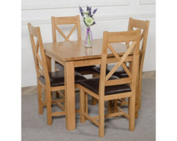 That's Furniture Oslo 90 X 90 Cm Oak Small Dining Table And 4 Chairs Dining Set With Berkeley Brown Leather Chairs - thumbnail 3