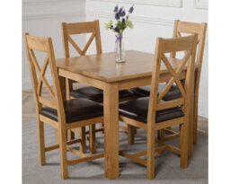 That's Furniture Oslo 90 X 90 Cm Oak Small Dining Table And 4 Chairs Dining Set With Berkeley Brown Leather Chairs - thumbnail 1