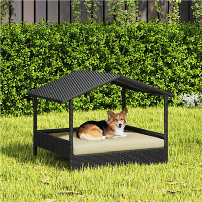 Yaheetech Black/beige Outdoor Elevated Dog Bed With Canopy And Foam Cushion - image 1