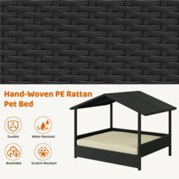 Yaheetech Black/beige Outdoor Elevated Dog Bed With Canopy And Foam Cushion - thumbnail 6