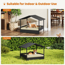 Yaheetech Black/beige Outdoor Elevated Dog Bed With Canopy And Foam Cushion - thumbnail 7