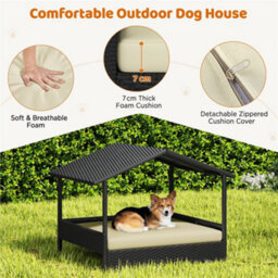 Yaheetech Black/beige Outdoor Elevated Dog Bed With Canopy And Foam Cushion - thumbnail 4