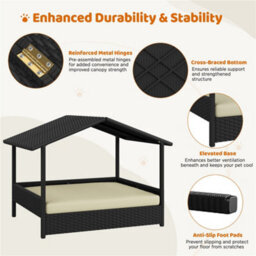 Yaheetech Black/beige Outdoor Elevated Dog Bed With Canopy And Foam Cushion - thumbnail 5