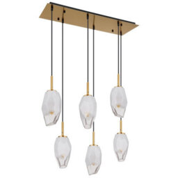 Luminosa Lighting Luminosa Barcley Cluster Pendant Ceiling Light Brass-Coloured Opal Glass Shade 6X E14 - thumbnail 2