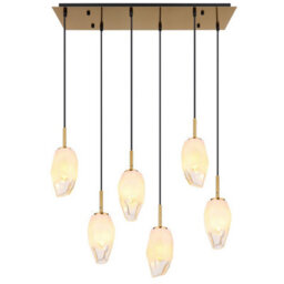Luminosa Lighting Luminosa Barcley Cluster Pendant Ceiling Light Brass-Coloured Opal Glass Shade 6X E14 - thumbnail 3