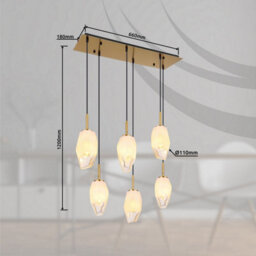 Luminosa Lighting Luminosa Barcley Cluster Pendant Ceiling Light Brass-Coloured Opal Glass Shade 6X E14 - thumbnail 7