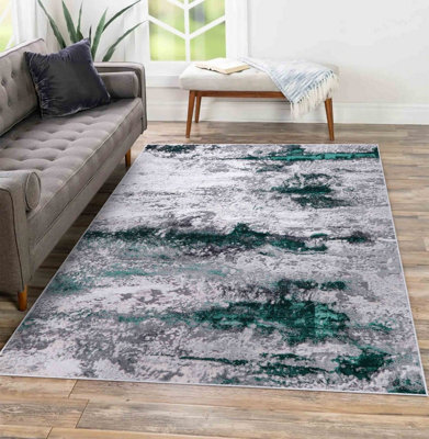 Onyx Modern Grunge Sprayed Abstract Area Rugs Aqua 120X170 Cm - image 1