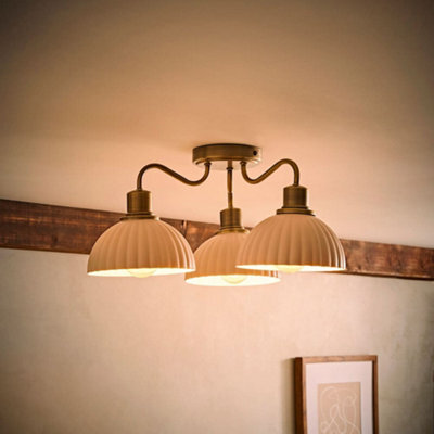 Valuelights Bourton Brushed Gold 3 Arm Ceiling Light Wth Ribbed Dome Shades And Bulbs - image 1
