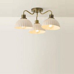Valuelights Bourton Brushed Gold 3 Arm Ceiling Light Wth Ribbed Dome Shades And Bulbs - thumbnail 6