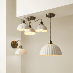 Valuelights Bourton Brushed Gold 3 Arm Ceiling Light Wth Ribbed Dome Shades And Bulbs - thumbnail 7