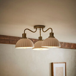 Valuelights Bourton Brushed Gold 3 Arm Ceiling Light Wth Ribbed Dome Shades And Bulbs - thumbnail 5