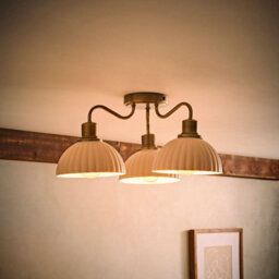 Valuelights Bourton Brushed Gold 3 Arm Ceiling Light Wth Ribbed Dome Shades And Bulbs - thumbnail 1