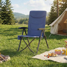 LEDREM Camping Chair For Adults,reclining, Padded Folding Garden Chair, Adjustable High Back, Swivel Cup Holder, Blue - thumbnail 1