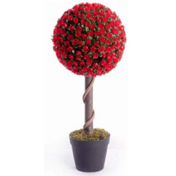 Best Artificial 2Ft / 60Cm English Red Rose Ball Tree Plant Garden Office Conservatory Tropical Indoor Outdoor