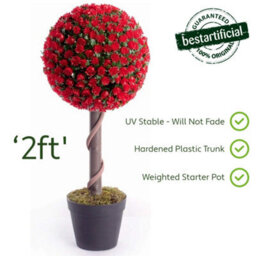 Best Artificial 2Ft / 60Cm Red Rose Ball Tree Plant Garden Office Conservatory Tropical Indoor Outdoor - thumbnail 4